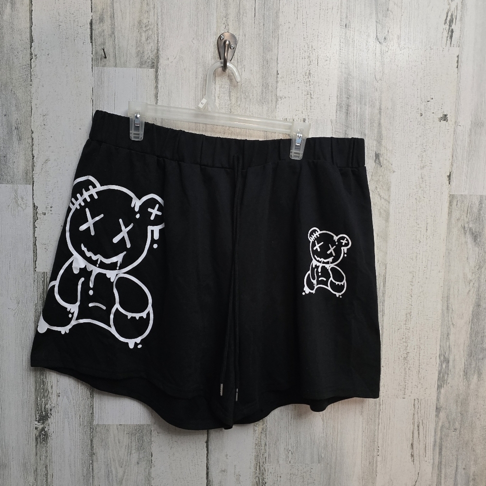 Shein Curve Black Shorts with White Bear Graphic Womens Size 3XL